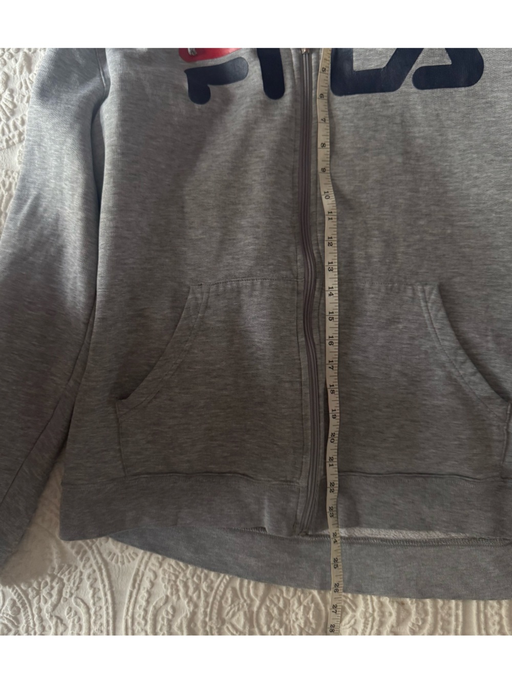 Fila Men's Light Gray Zip-Up Hoodie with Red & Navy Logo - Picture 7 of 7